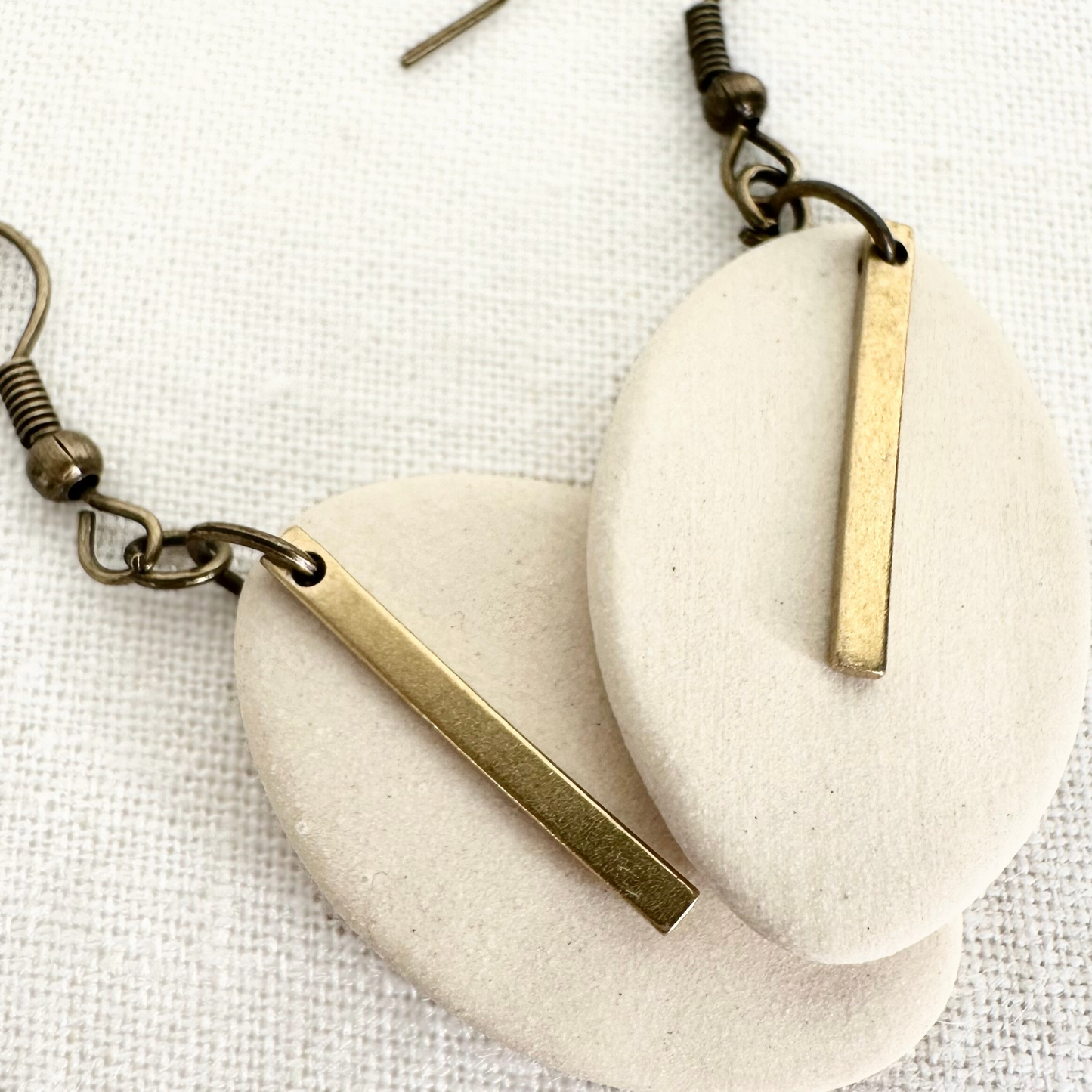 White Oval Ceramic Earrings (Gold Charmed)