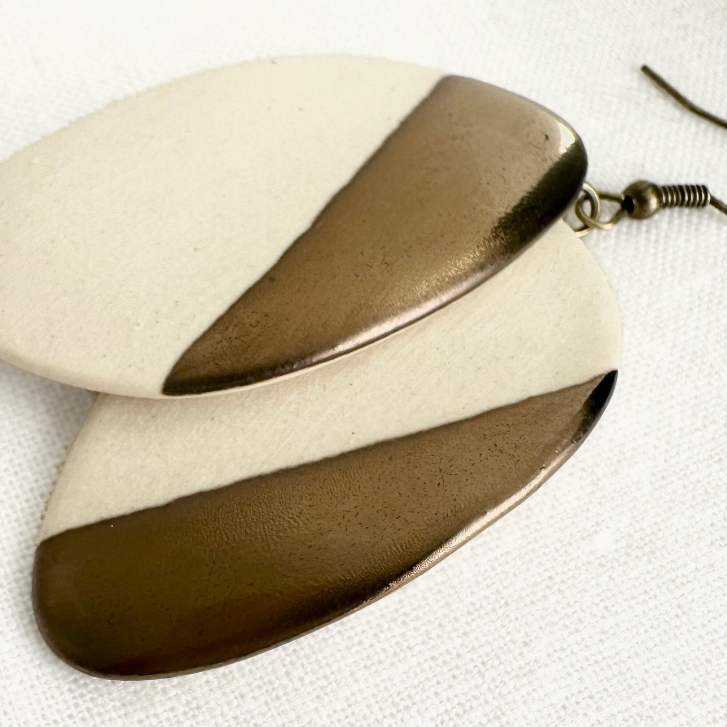 White Oblong Ceramic Earrings (Gold Dipped)