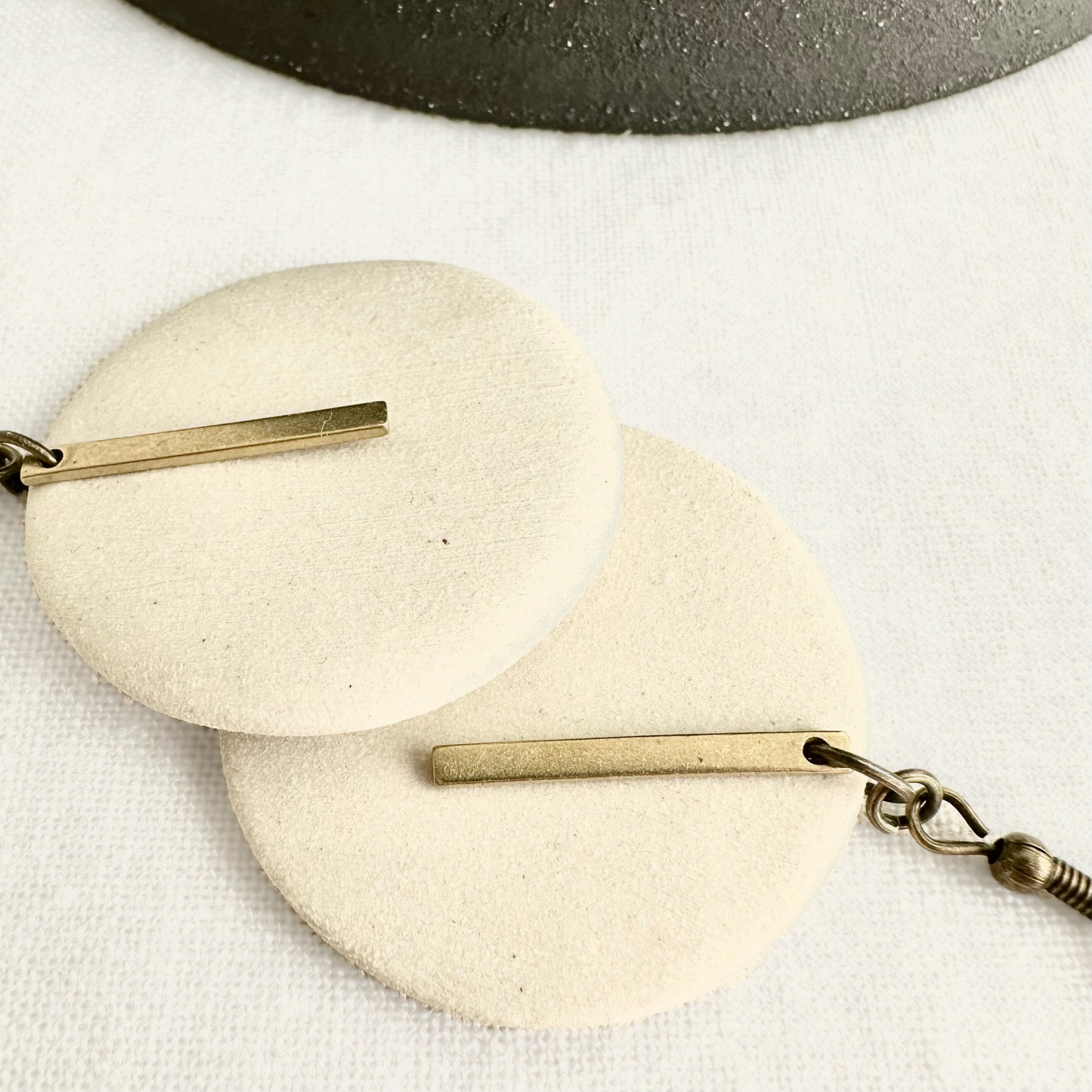 White Round Ceramic Earrings (Gold Charmed)
