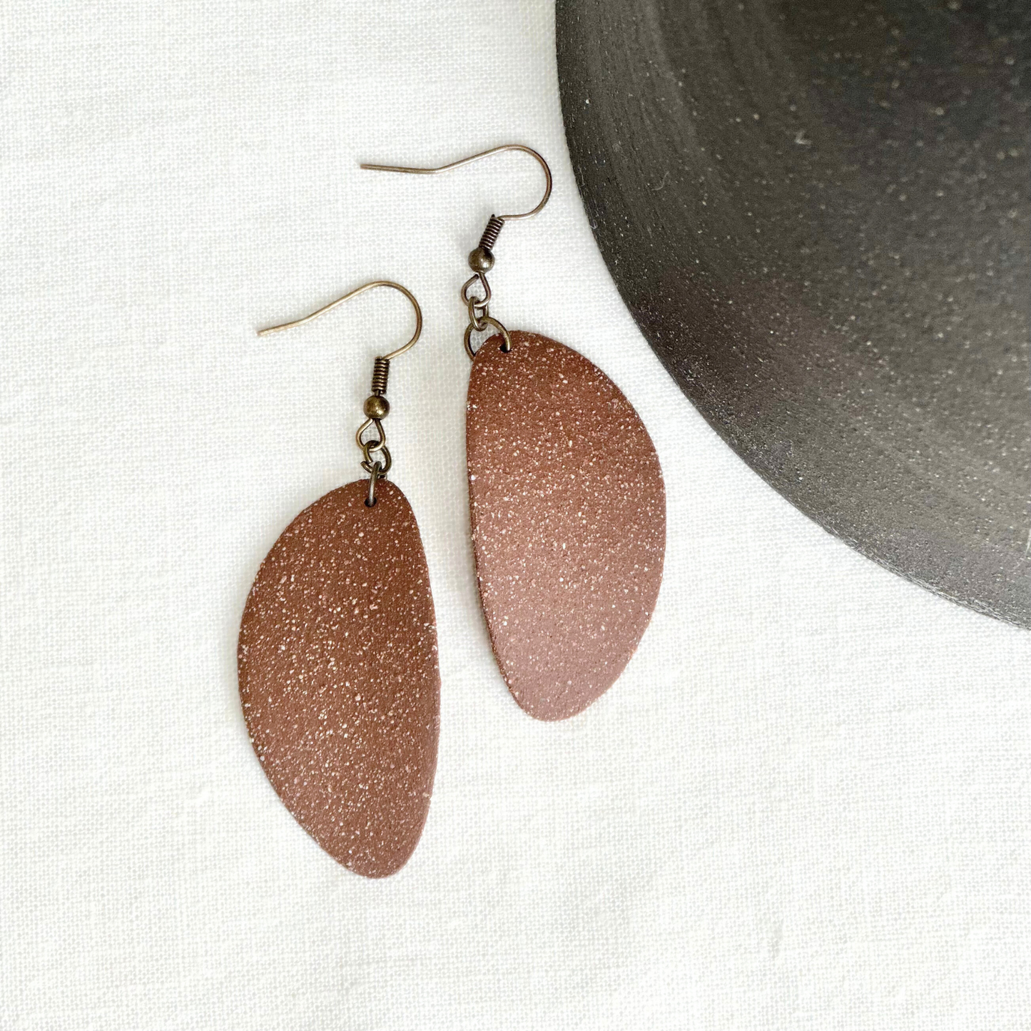 Chestnut Oblong Ceramic Earrings