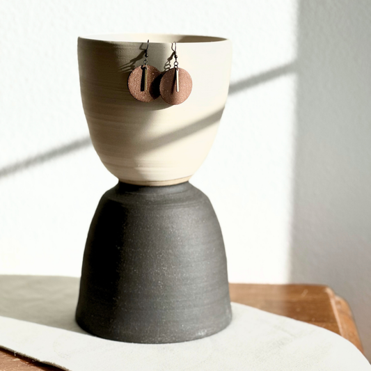 Chestnut Round Ceramic Earrings (Gold Charmed)