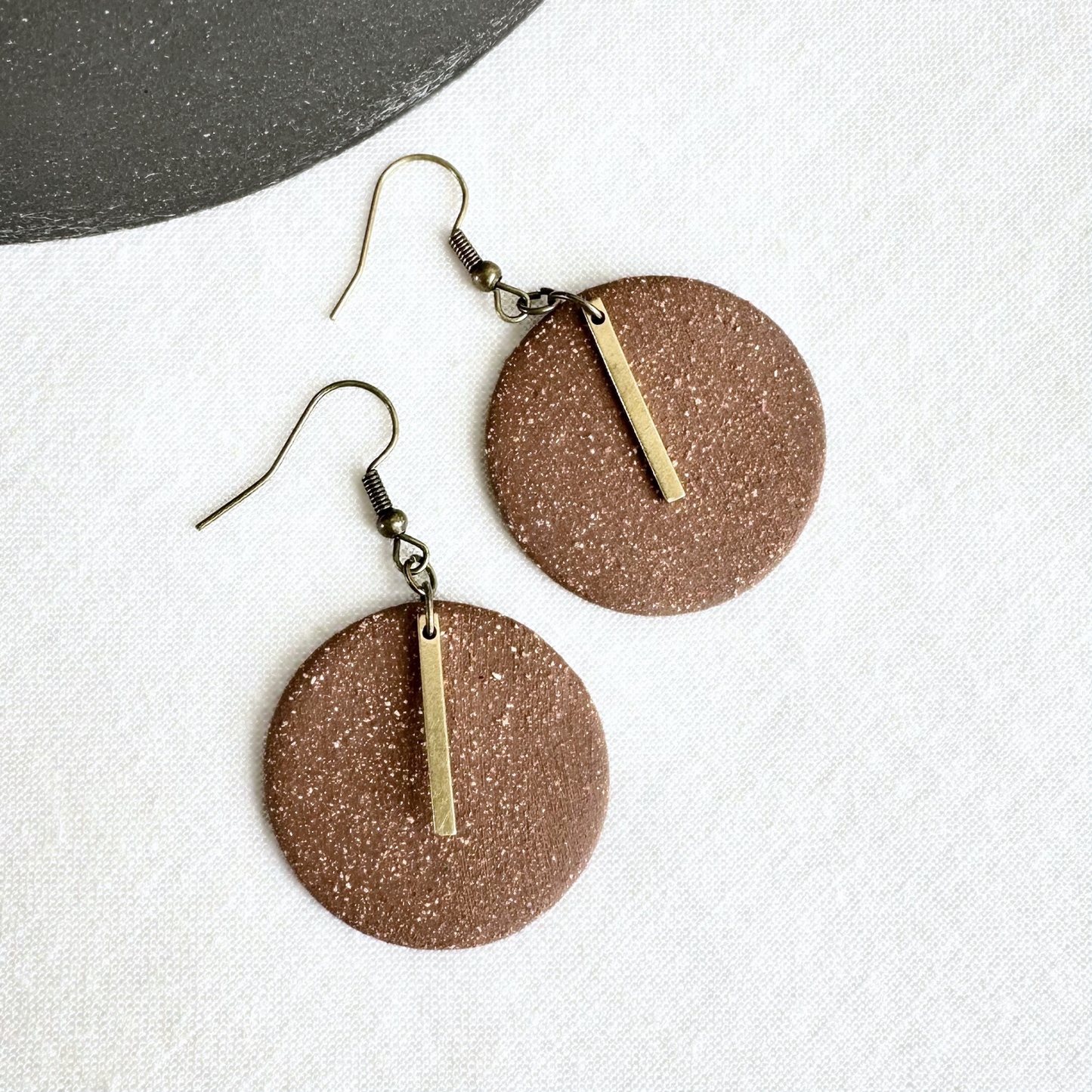 Chestnut Round Ceramic Earrings (Gold Charmed)