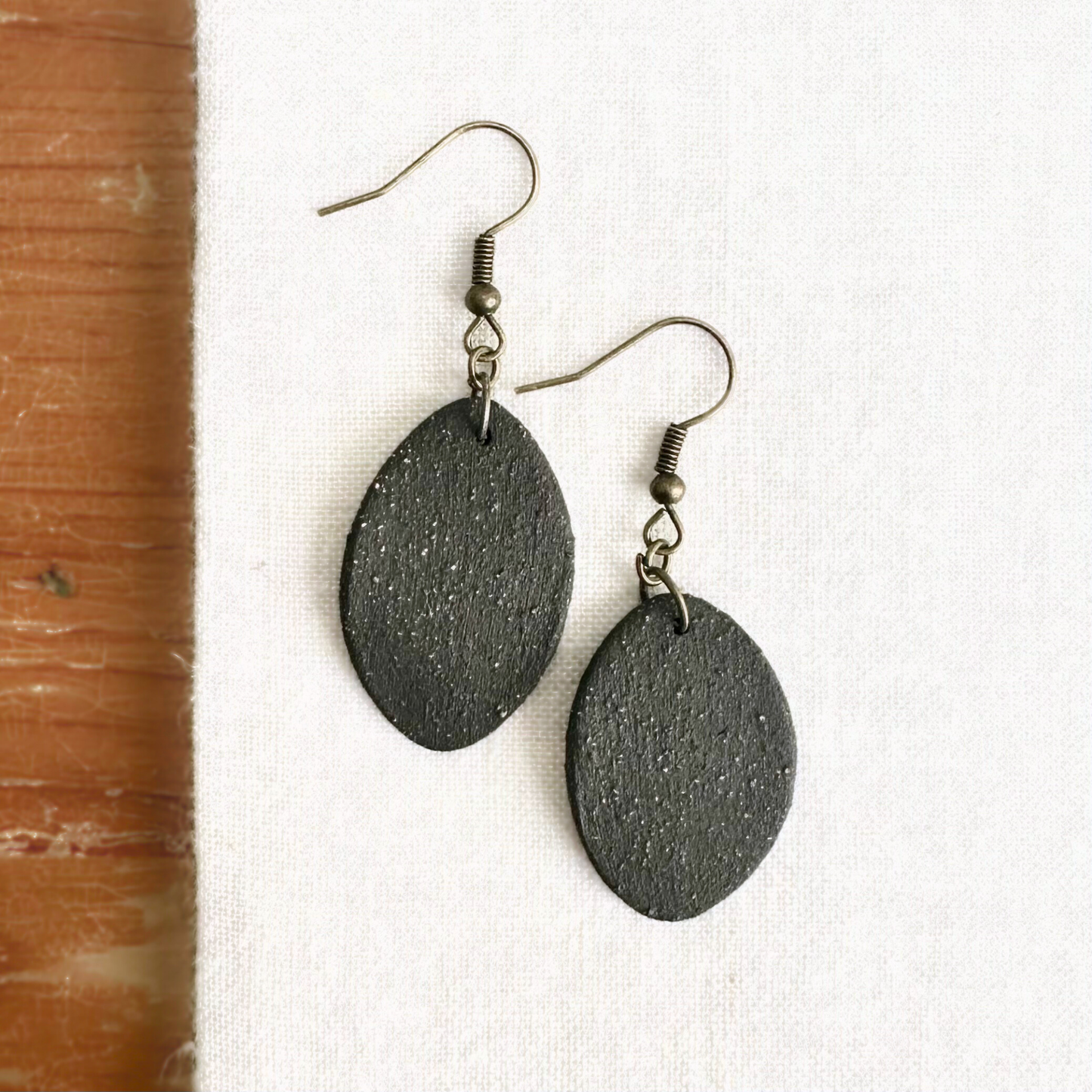 Black Oval Ceramic Earrings