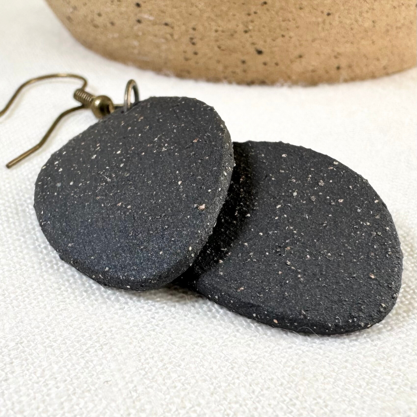 Black Oval Ceramic Earrings