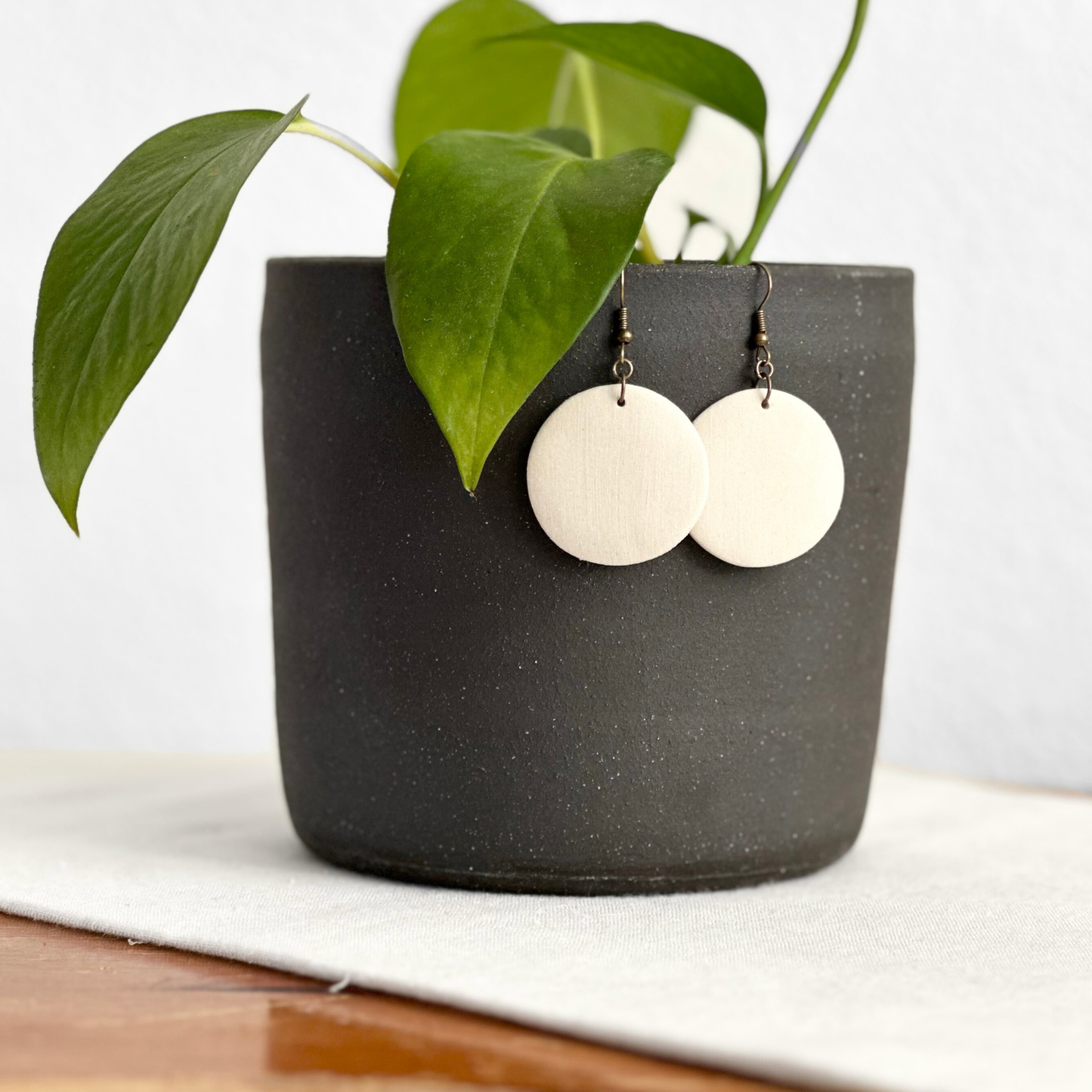 White Round Ceramic Earrings