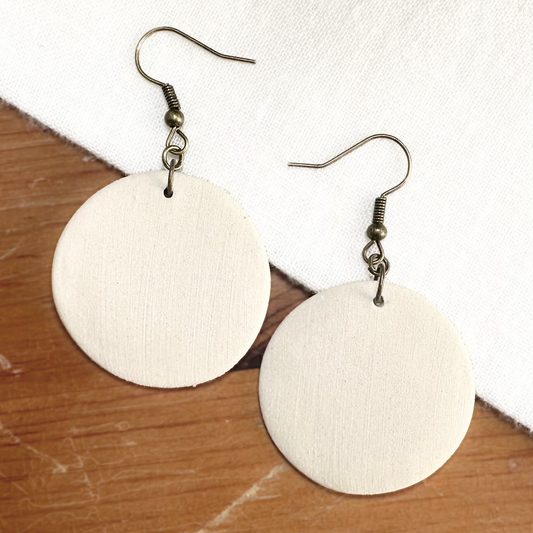 Handmade Ceramic Earrings (White, Round)