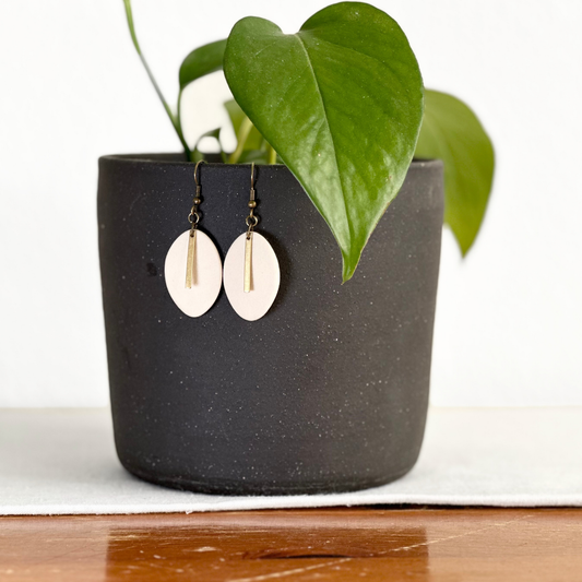 White Oval Ceramic Earrings (Gold Charmed)