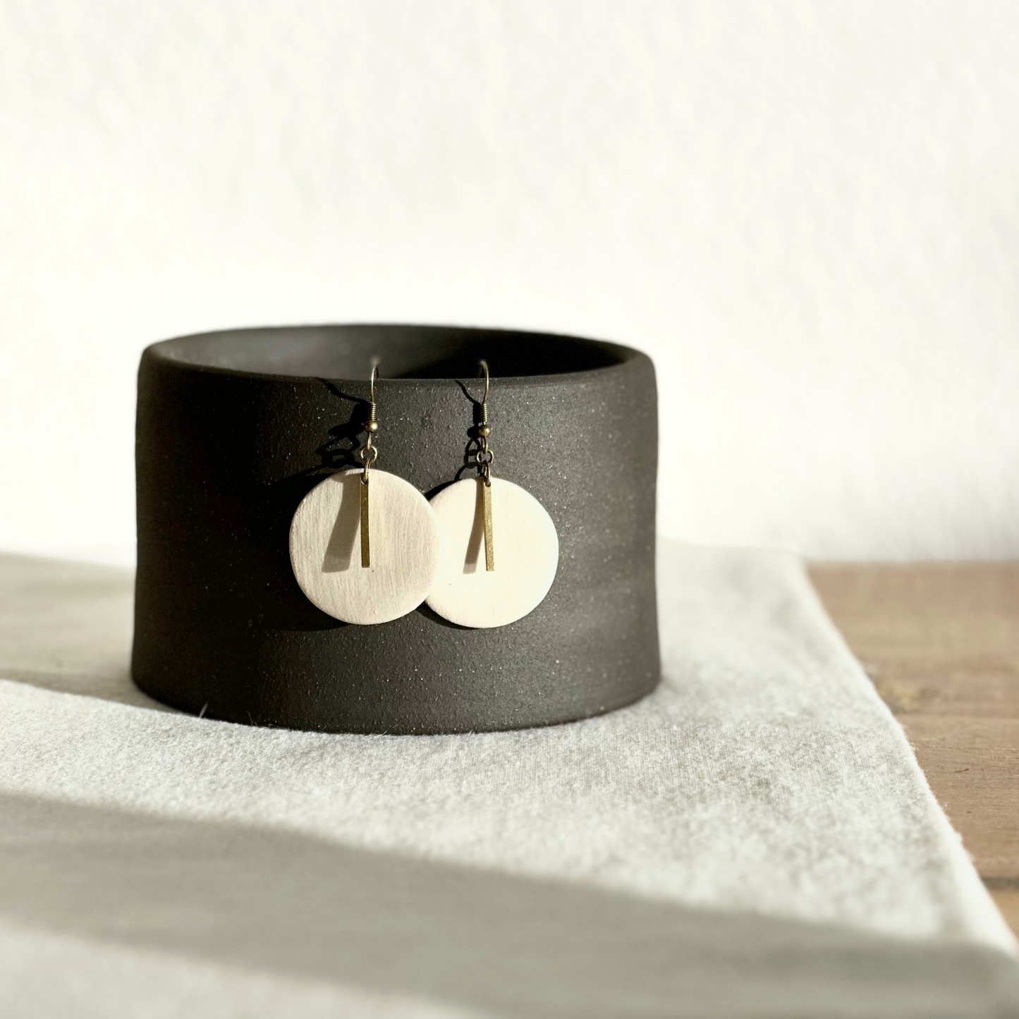 White Round Ceramic Earrings (Gold Charmed)