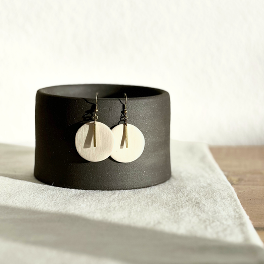 White Round Ceramic Earrings (Gold Charmed)