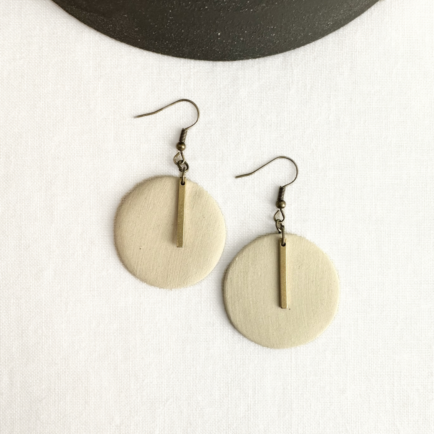 White Round Ceramic Earrings (Gold Charmed)