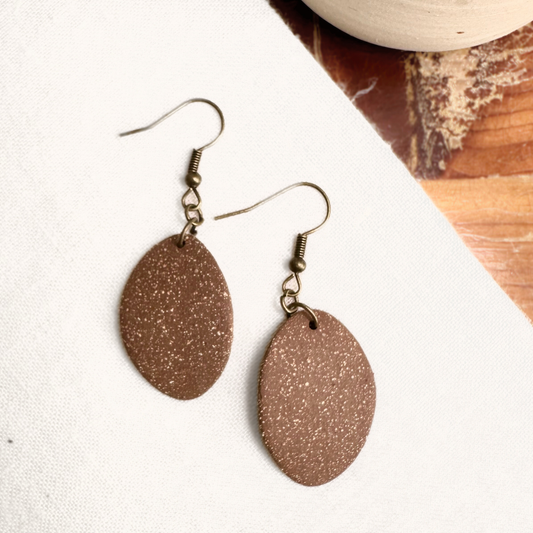 Handmade Ceramic Earrings (Chestnut, Oval)
