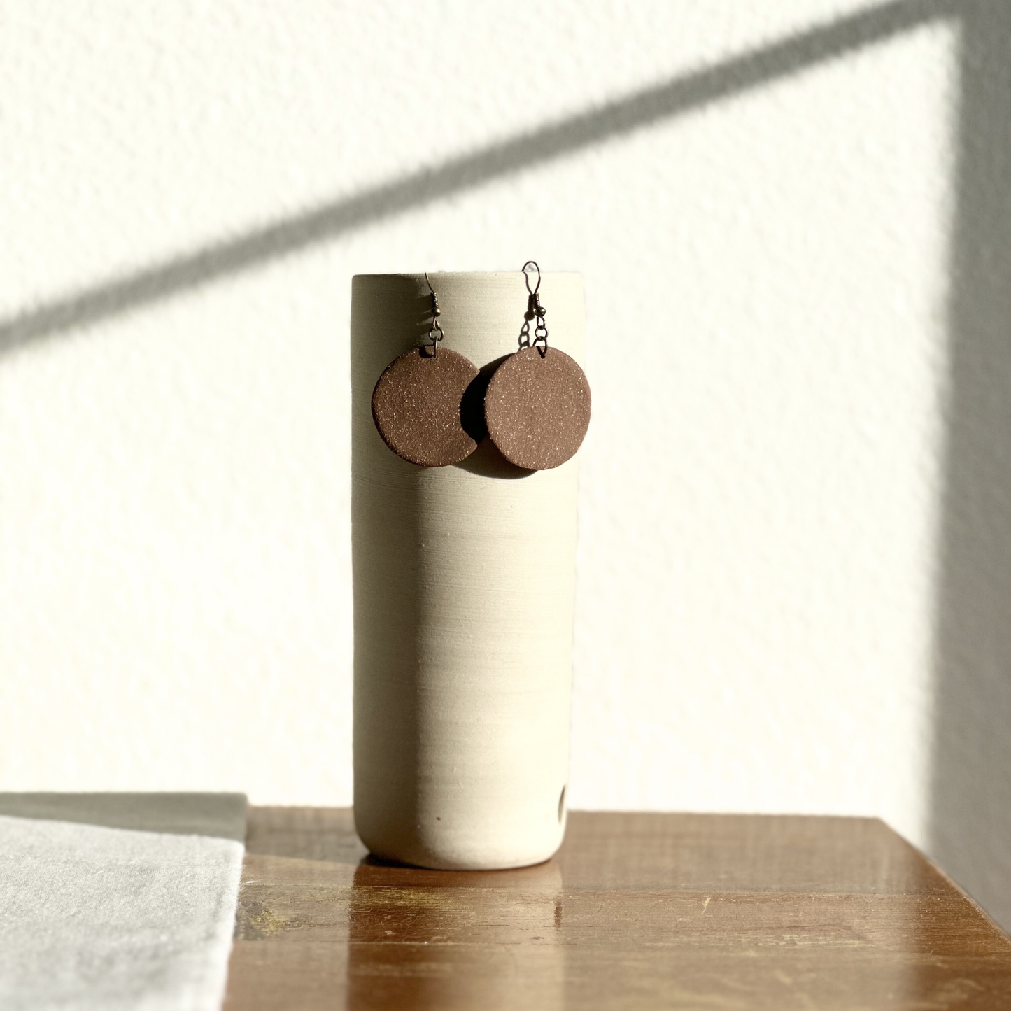 Chestnut Round Ceramic Earrings