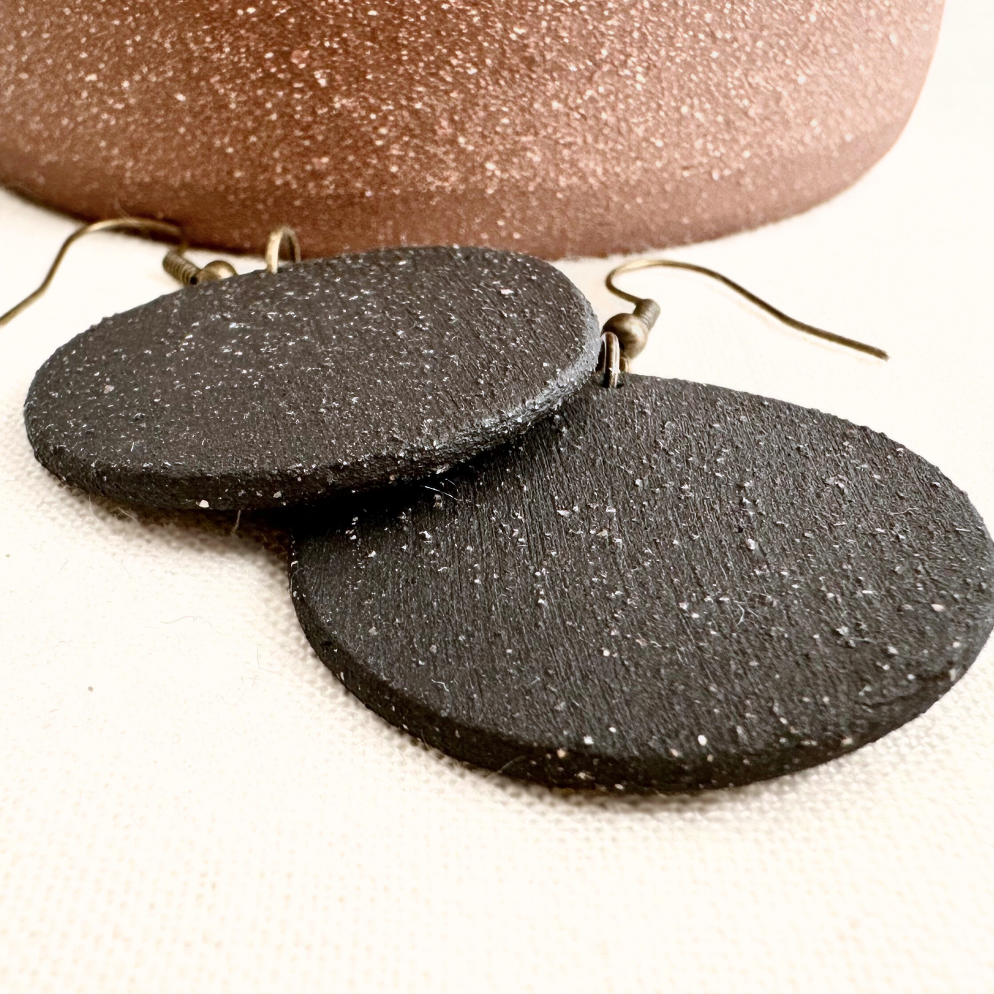 Black Round Ceramic Earrings