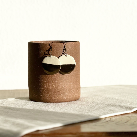 White Round Ceramic Earrings (Gold Dipped)