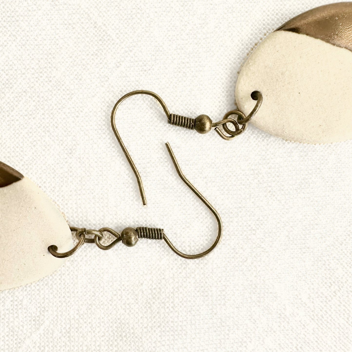 Handmade Ceramic Earrings (White, Oval, Gold Dipped)